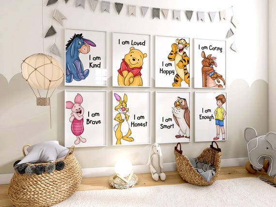 くまのプーさんと仲間たちの肯定的なメッセージプリント - 子供部屋の 