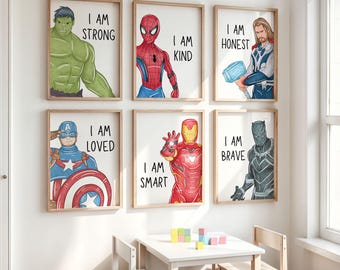 Superhero Affirmation Prints: Set of 6 Kids Room Decor (Digital Download)