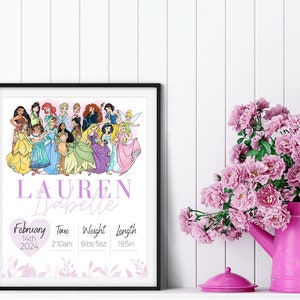 Princess Birth Stats Poster: Set of Custom Baby Name Prints (Digital Download) image 3
