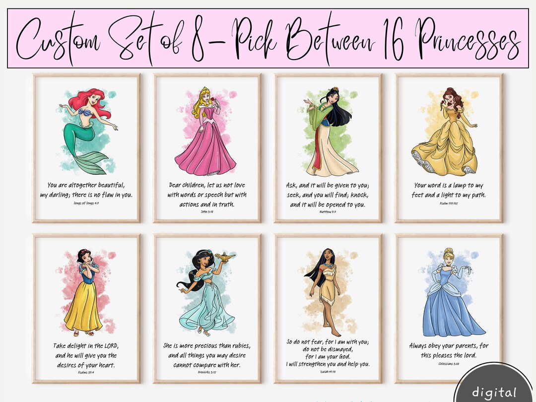 Princess Bible Verse Wall Art – Girls Nursery, Set of 8 Prints (printed ...