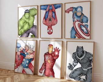 Superhero Kids Wall Art – Digital Download, Set of 6 Prints