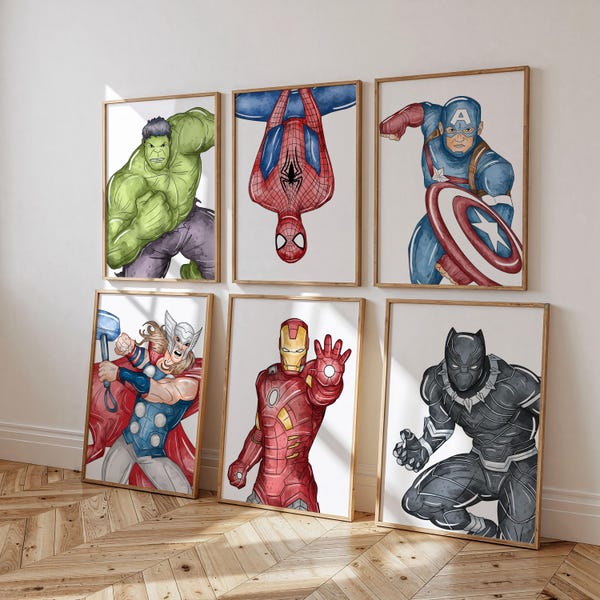 Superhero Kids Wall Art – Digital Download, Set of 6 Prints