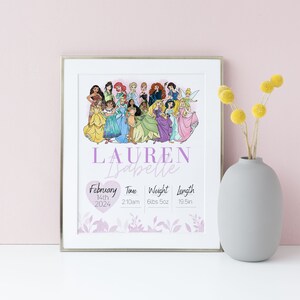 Princess Birth Stats Poster: Set of Custom Baby Name Prints (Digital Download) image 4