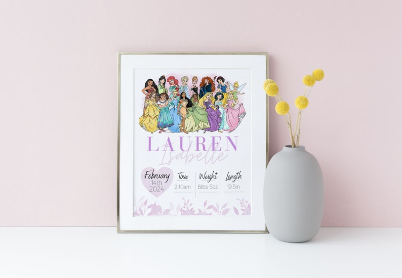 Princess Birth Stats Poster: Set of Custom Baby Name Prints (Digital Download) image 4