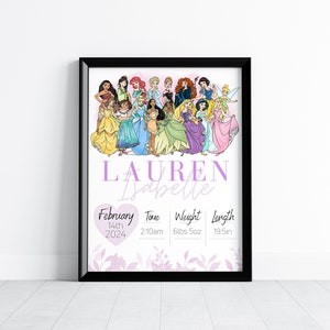 Princess Birth Stats Poster: Set of Custom Baby Name Prints (Digital Download) image 7