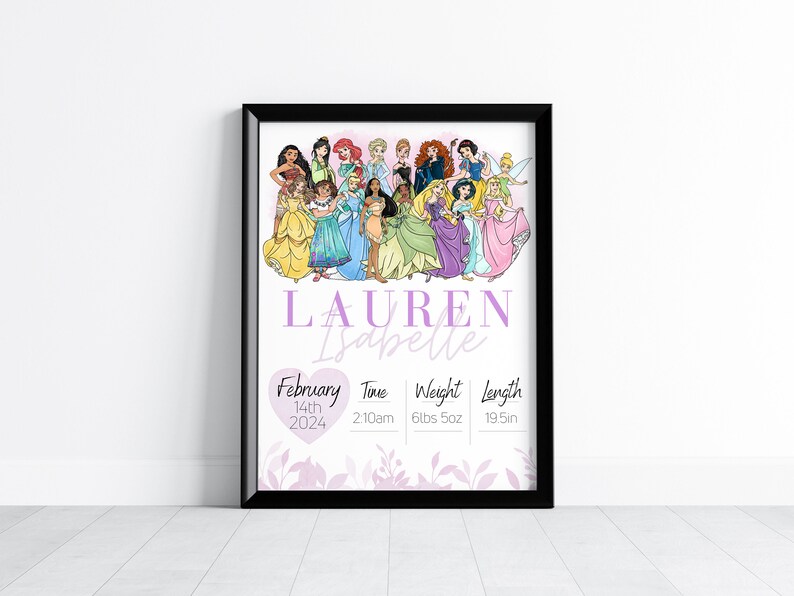 Princess Birth Stats Poster: Set of Custom Baby Name Prints (Digital Download) image 7