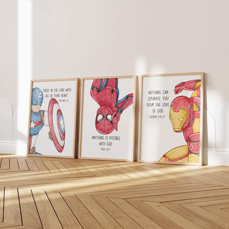 Superhero Bible Verse Wall Art – Christian Nursery Prints, Set of 6 ...