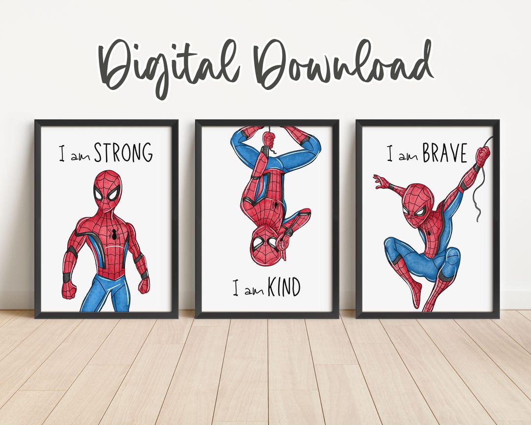 Superhero Affirmation Prints: Set of 3 Boys Spidey Room Posters ...