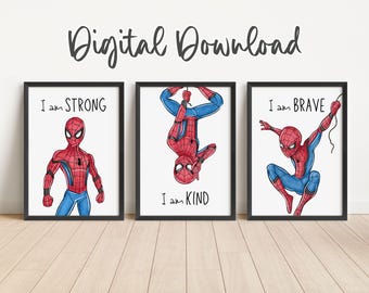 Posters met bevestiging van superhelden: set van 3 posters voor jongenskamer in Spidey (digitale download)