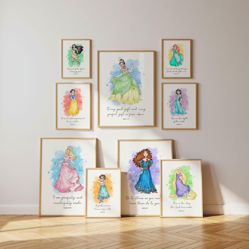 Princesses Bible Verse Wall Art Set of 15, Girls Room Decor Digital ...