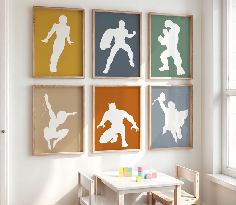 Superhero Silhouette Prints: Set of 8 Boys Room Posters (Digital Download) image 5