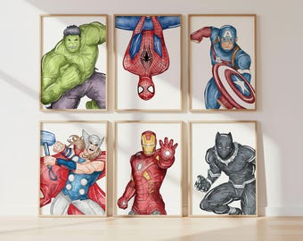 Superheroes Wall Art for Kids – Printed or Framed, Set of 6