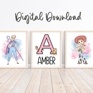 Toy Story Personalised Name Wall Art Prints: Set of 3 Girls Decor (Digital Download)