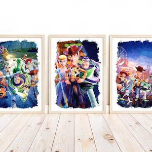 Digital Toy-Inspired Wall Art – Set of 3 Prints with Oil Painting Style for Nursery, Playroom, or Kids Room Decor