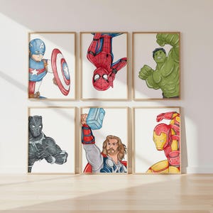 Superhero Nursery Prints: Set of 6 Boys Room Wall Art (Digital Download)