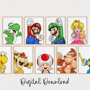 Impresiones digitales de Gaming Hero Squad: set de 9 diseños de arte mural para habitación infantil, guardería o sala de juegos. Descarga instantánea.