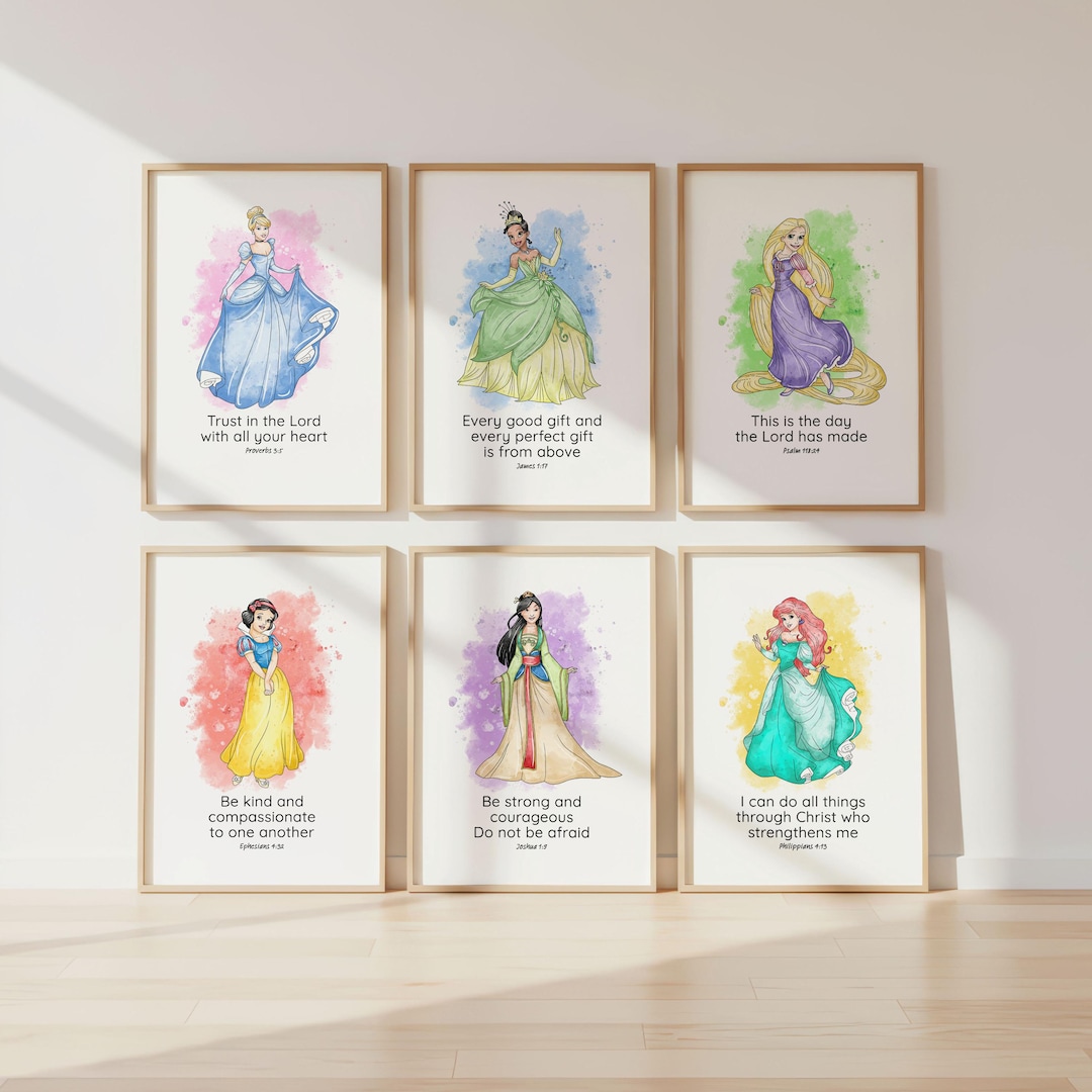 Princess Bible Verse Wall Art: Set of 15 Scripture Prints (digital ...
