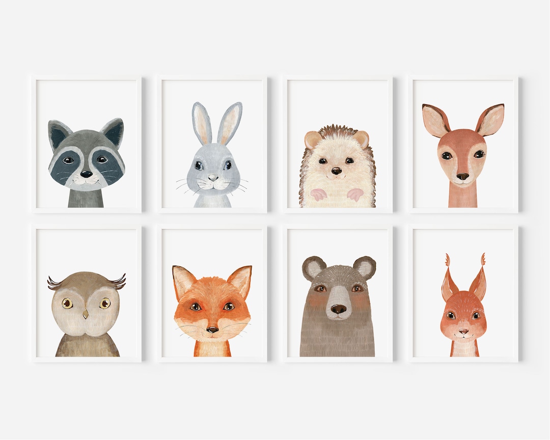 Woodland Animals Wall Art, Set of 8 Prints, Forest Themed Room, Animal ...