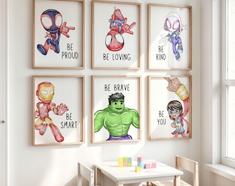 Web Superheroes Affirmation Wall Art, Set of 15 Prints, Digital Download