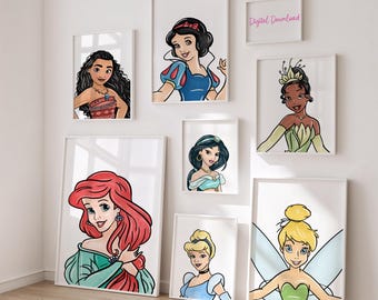 Princess Nursery Prints: Set of 16 Baby Girl Room Wall Art (Digital Download)