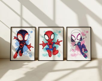 Web Hero Wall Art – Kids Room Superhero Prints, Set of 3 (Printed or Framed)