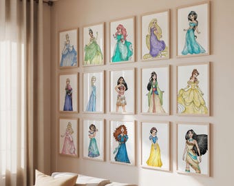 Princess Wall Art, Set of 15 Prints, Printed or Framed