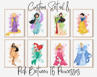 Custom Princess Prints: Set of 8 Minimalist Nursery Wall Art (Digital Download)