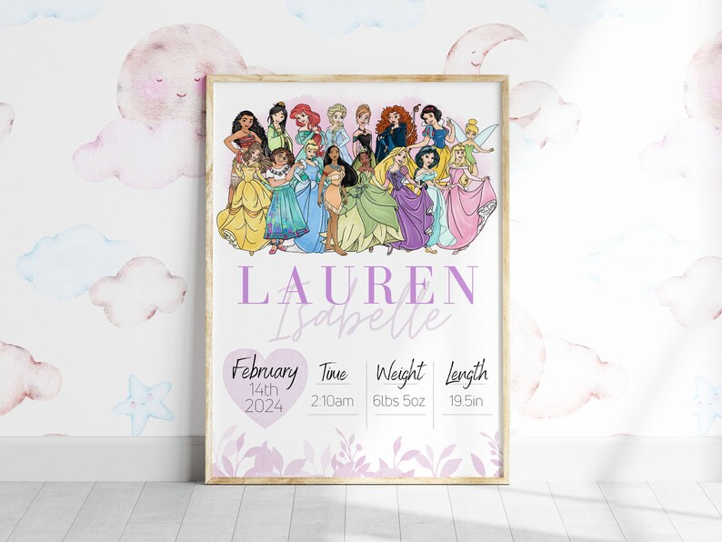 Princess Birth Stats Poster: Set of Custom Baby Name Prints (Digital Download) image 1