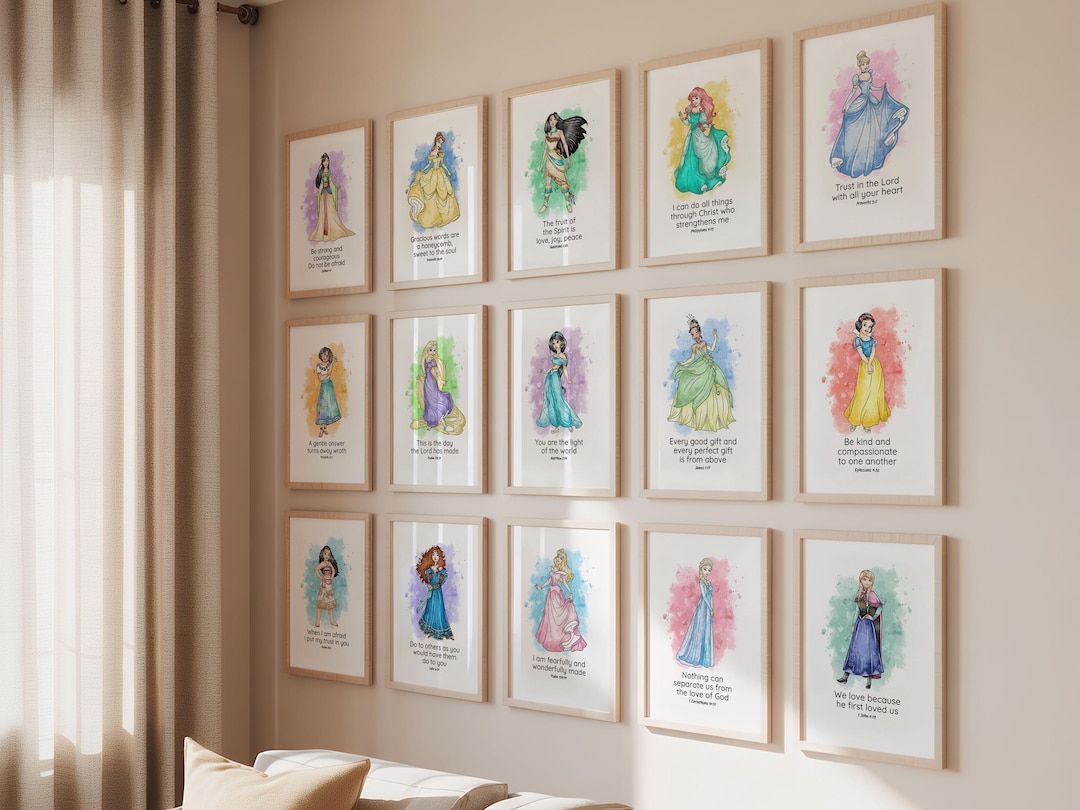 Princesses Bible Verse Wall Art Set of 15, Girls Room Decor Digital ...