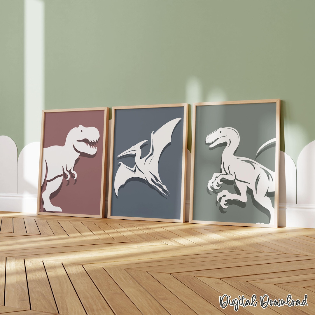 Colorful Dinosaur Silhouette Wall Art – Set of 6 Printable Nursery ...