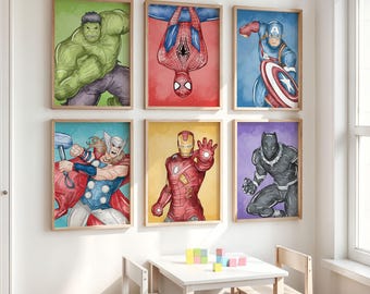 Superhero Wall Art for Kids – Digital Download, Set of 6 Prints