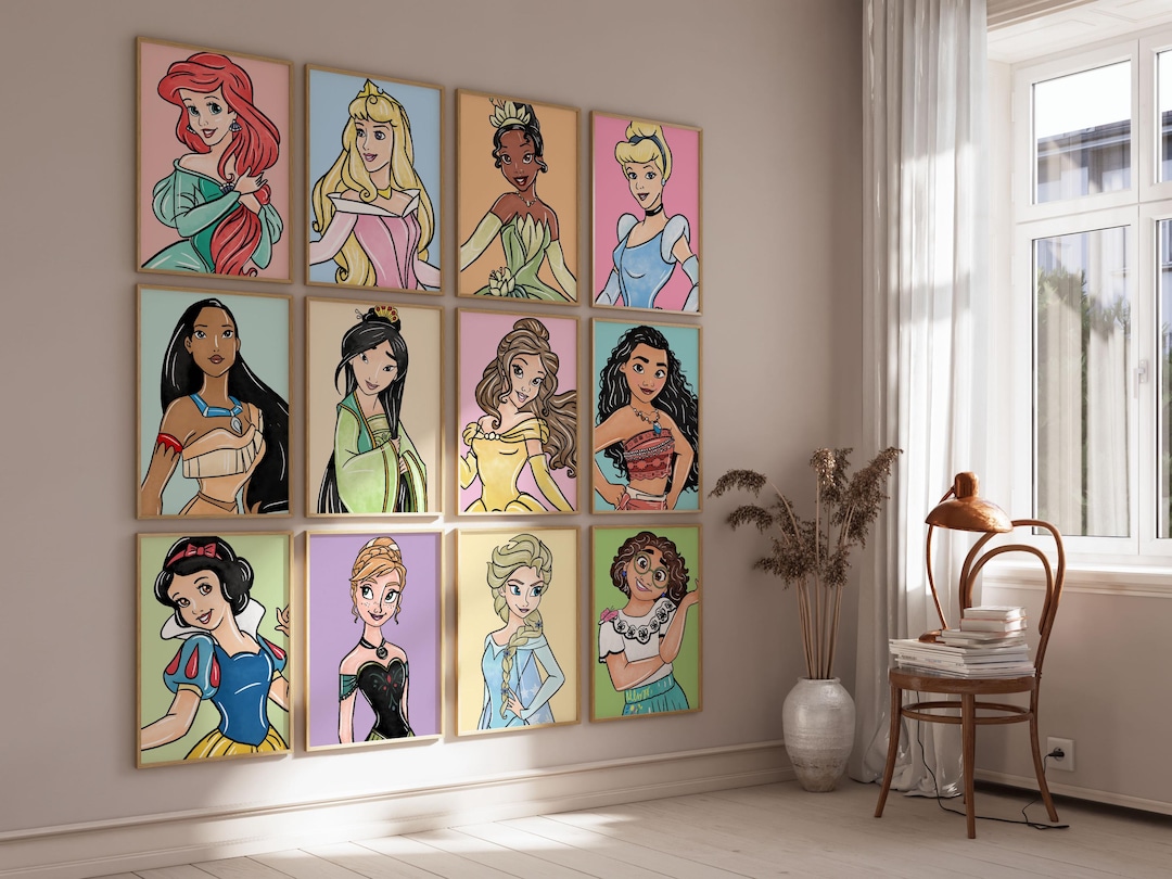 Princess Nursery Wall Art – Playroom Decor, Set of 12 Prints (printed ...