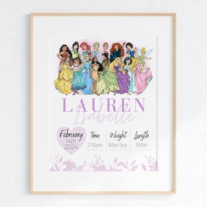 Princess Birth Stats Poster: Set of Custom Baby Name Prints (Digital Download) image 8