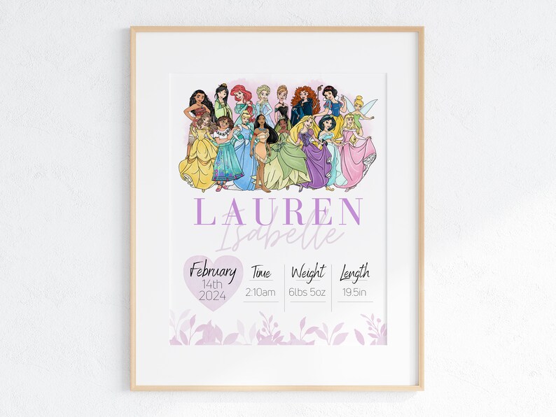 Princess Birth Stats Poster: Set of Custom Baby Name Prints (Digital Download) image 8