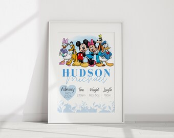 Personalized Mickey Friends Birth Print: Nursery Decor (digital