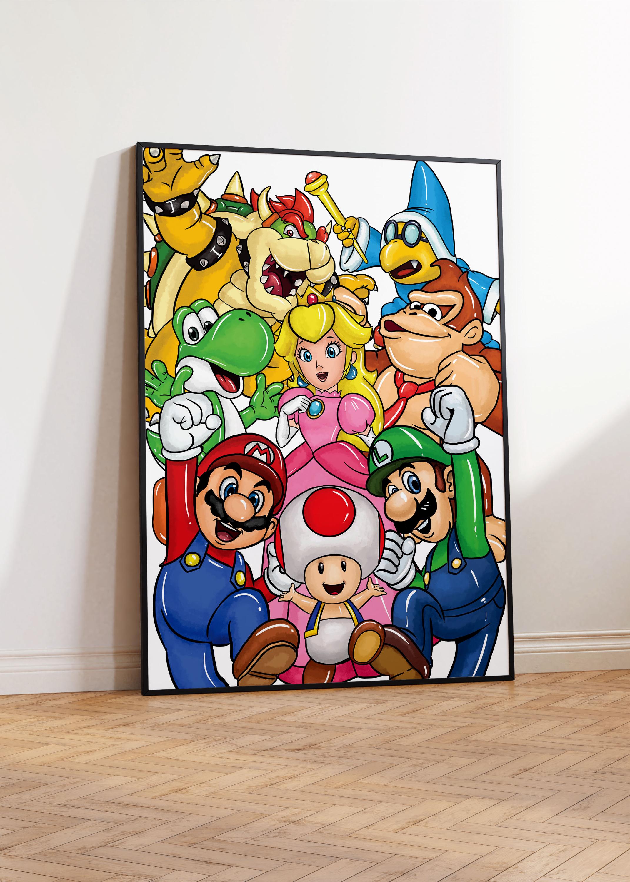 マリオフレンズ スーパーマリオデコレーション 絵画 マリオと仲間たちのウォールアート – 子供向けゲームルーム用プリント