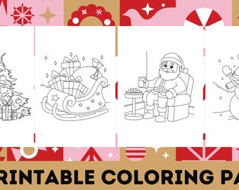 Christmas subjects to color, 20 pages of printable Christmas drawings, coloring pages for Santa Claus and others, instant download