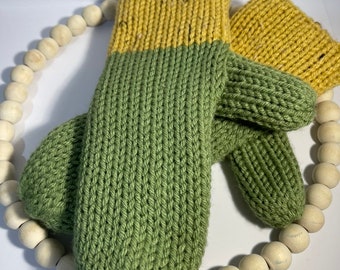 Olive and Goled rod yellow Knit mittens