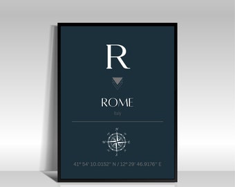 Rom Stadt Buchstabe & Koordinaten Druck Roma Druckbare Wand Kunst Wohnkultur Italien Digitaldruck