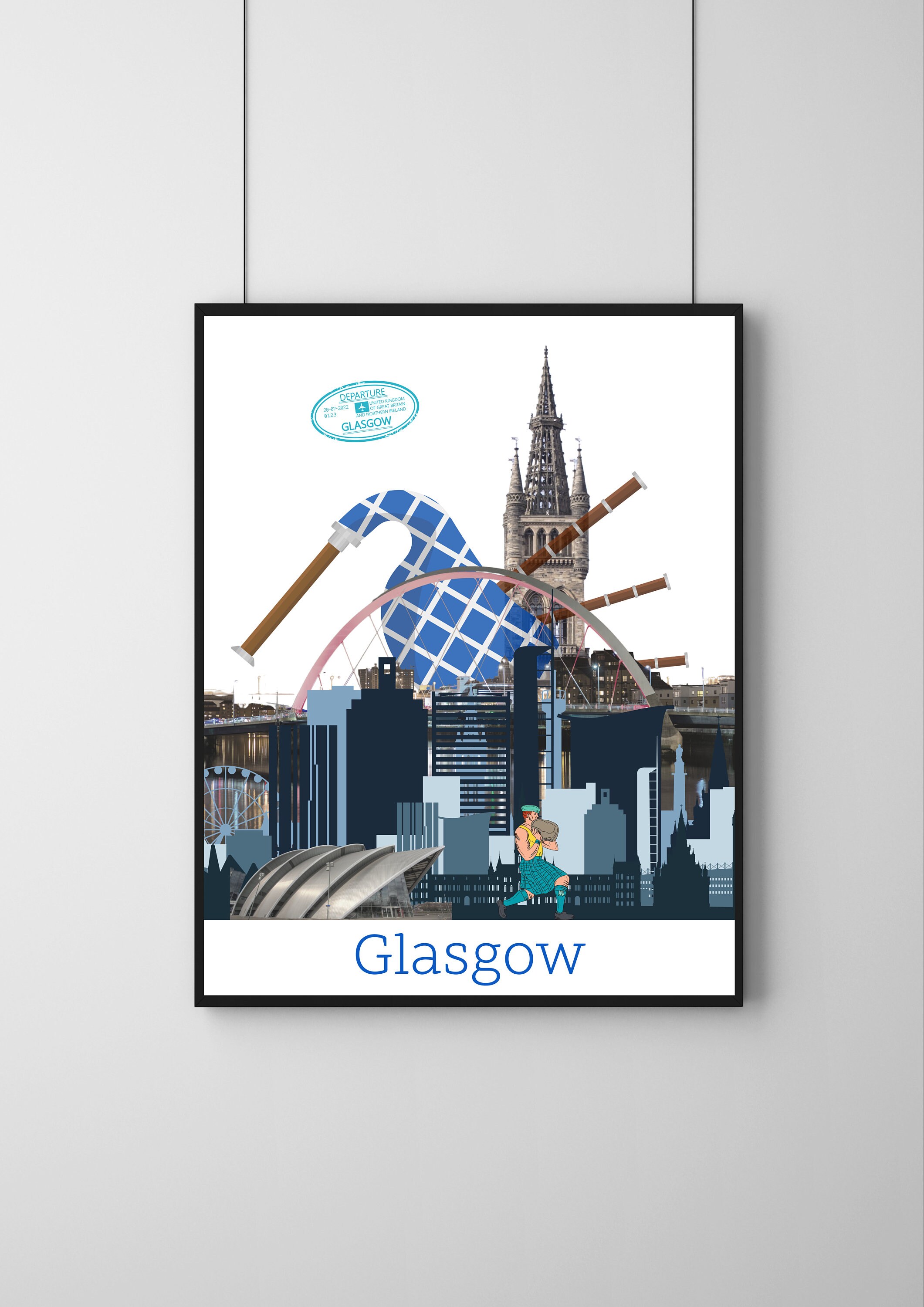 Glasgow Landmarks Printable Travel Art Room Decor Scotland Digital Print Inspirational Wall Art ...