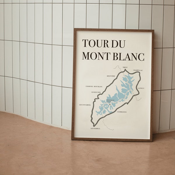 Tour du Mont Blanc trail map poster, TMB trail, map, digital download,JPG