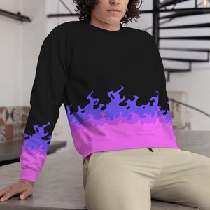 Kawaii Pastel Goth Sweater Purple Flame Fire Sweatshirt Gothic Clothes Clothing XS to Plus Size Goth Crew Neck Sweatshirt Edgy Decora Kei