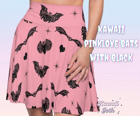 Kawaii Love Bats Womens Skater Skirt, Pastel Goth Skirt, Halloween Spooky Kawaii Skirt, Pastel Halloween, Halloween Skirt, Creepy Cute Skirt
