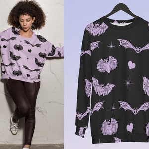 Kawaii Love Bats Unisex Sweatshirt Kawaii Sweater Yami Kawaii Pastel Goth Clothing XS to Plus Size Gothic Clothing Kawaii Clothing Plus Size