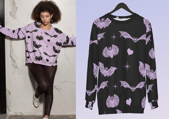 Kawaii Love Bats Unisex Sweatshirt Kawaii Sweater Yami Kawaii Pastel Goth Clothing XS to Plus Size Gothic Clothing Kawaii Clothing Plus Size