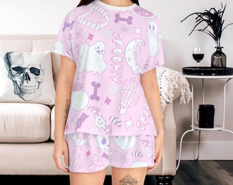 Spooky Babe Women's Short Pajama Set, Halloween Pajamas, Halloween Pajamas Adult, Kawaii Pajamas, Pastel Goth Clothing, Yami Kawaii