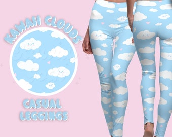 Kawaii Clouds Casual Leggings, Kawaii Leggings, Pastel Goth Clothing, Fairy Kei, Mori Kei, Yami Kawaii, Cute Clouds, Fairycore Clothing