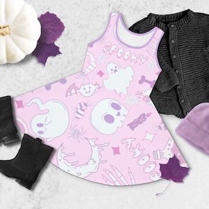 Spooky Babe Girls&#39; Sleeveless Dress, Girls Halloween Dress, Pastel Goth Dress, Girls Halloween Outfit, Kawaii Dress, Goth Kids Clothes