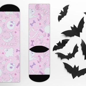 Spooky Babe Unisex Socks, Halloween Socks, Ghost Socks, Kawaii Socks, Pastel Goth Clothes, Bat Socks, Skeleton Socks, Witchy Socks