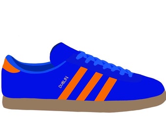 Adidas Dublin Digital Art A4 A3 Impressão Ilustração Cor Vintage Mínimo